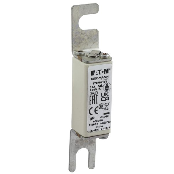 Fuse-link, high speed, 50 A, AC 660 V, size 0000, 18 x 19 x 100 mm, aR, UL, visual indicator image 23