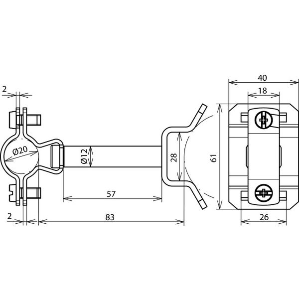 HVI Ex P70 holder StSt f. Conduc. D 20mm dist. 70mm w. bracket f. tube image 2