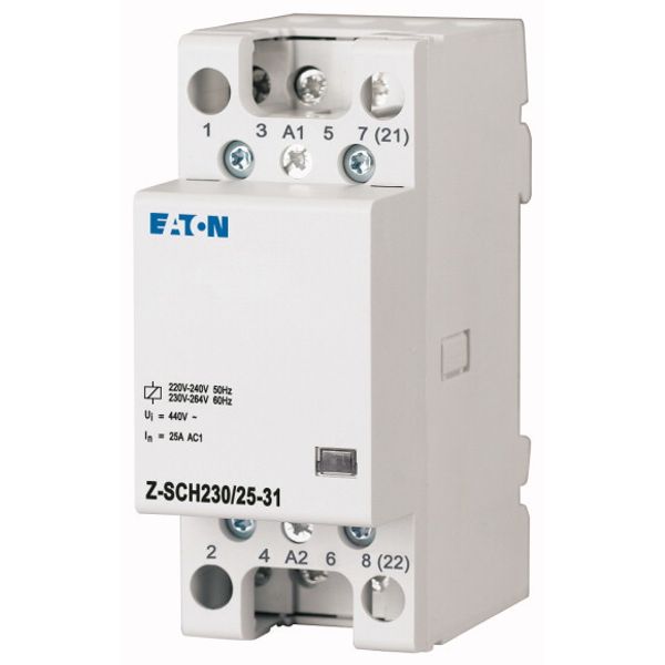 Installation contactor, 230VAC/50Hz, 3N/O+1N/C, 25A, 2HP image 1