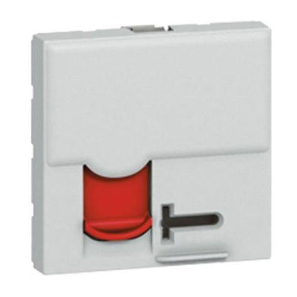 Arteor™ - RJ45 socket category 6 UTP with controlled access 2 modules Soft Alu with red shutter image 1