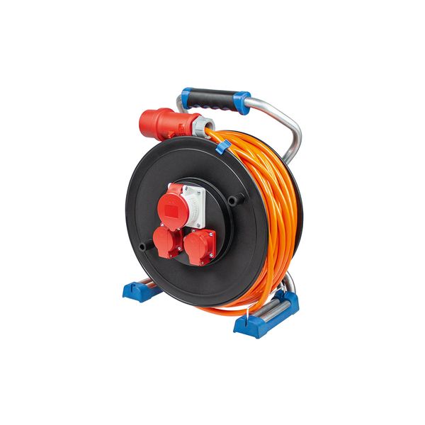 Xperts CEE cable reel 320mmO, 25m H07BQ-F 5G2,5 orange, 1 CEE socket 400V/16A/5pole, 2 sockets 230V/16A image 1