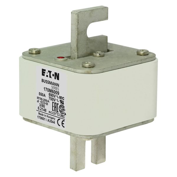 Fuse-link, high speed, 550 A, AC 690 V, DIN 3, 76 x 76 x 109 mm, aR, DIN, IEC, single indicator image 7