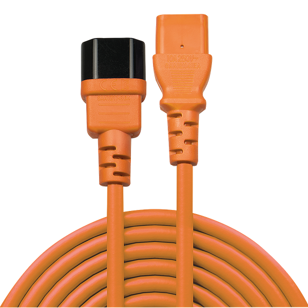 2m C14 to C13 Mains Extension Cable, orange IEC C14 Connector to IEC C13 Connector image 2