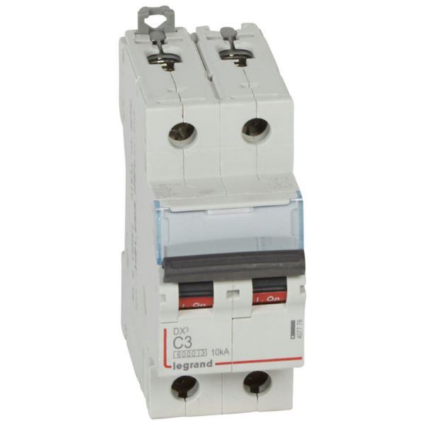 DX³6000 10kA high inlet and low outlet screw circuit breaker 2P 230V~ to 400V~ - 3A - curve C - 2 modules image 1