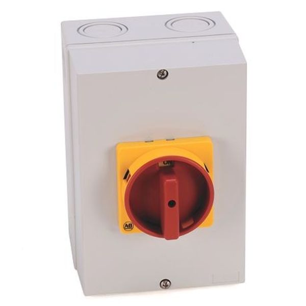 Allen-Bradley, 194E-Y32-1753-6N, IEC Load Switch, IP65 (Thermoplastic) - Base / DIN Rail, OFF-ON  90°, 32A, 3 Poles, Supplied with a Type N Red/Yellow Actuator image 1