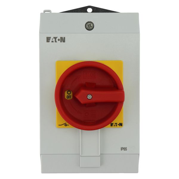 Main switch, P1, 40 A, surface mounting, 3 pole, Emergency switching off function, With red rotary handle and yellow locking ring, Lockable in the 0 ( image 8