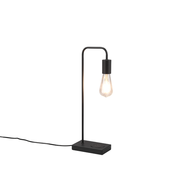 Milla table lamp E27 matt black with charging station image 1