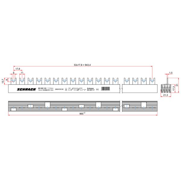 Busbar 4-pole, 1N/2N/3N, 16MMý, 1m image 4