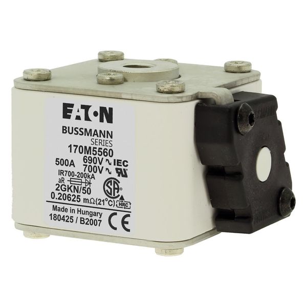 Fuse-link, high speed, 500 A, AC 690 V, size 2, 61 x 77 x 51 mm, aR, IEC, UL, type K indicator, flush end, 16 UNC image 12