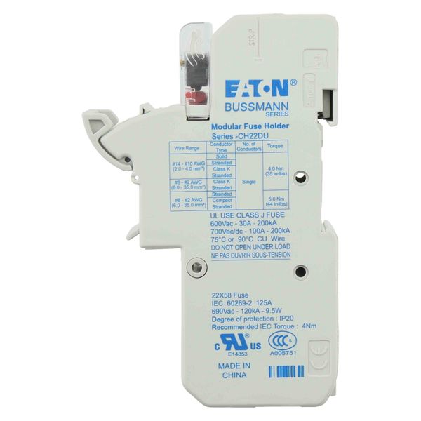 Fuse-holder, low voltage, 125 A, AC 690 V, 22 x 58 mm, 1P, IEC, UL, with microswitch image 40