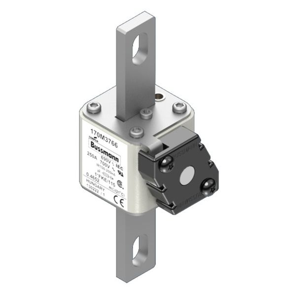 Fuse-link, high speed, 250 A, AC 690 V, compact size 1, 45 x 59 x 148 mm, aR, IEC, UL, single indicator image 2