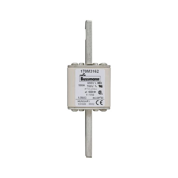 Fuse-link, high speed, 100 A, AC 690 V, compact size 1, 45 x 45 x 134 mm, aR, DIN, IEC, single indicator image 3