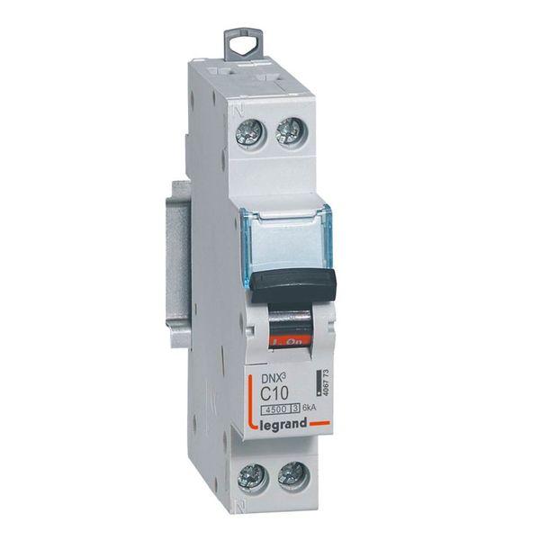 Phase+Neutral circuit breaker DNX³4500 6kA inlet and outlet screw terminal - 1P+N 230V~ 10A curve C - 1 module image 1