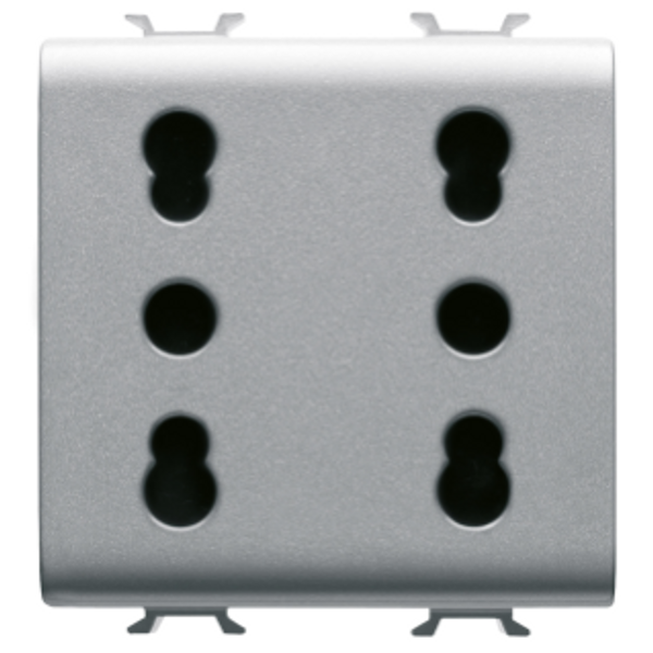 ITALIAN STANDARD DOUBLE SOCKET-OUTLET 250V ac - 2X2P+E 16A DUAL AMPERAGE - P11-P17 - 2 MODULES - TITANIUM - CHORUSMART image 1