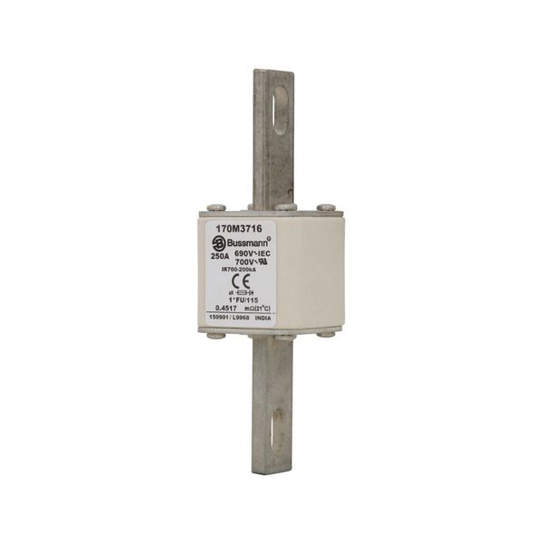 Fuse-link, high speed, 250 A, AC 690 V, compact size 1, 45 x 45 x 148 mm, aR, IEC, UL image 5