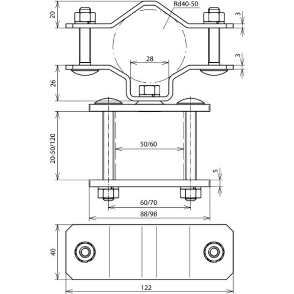 Rail. clamp StSt f. pipes D - 50mm a. square prof. D -50x50mm f.DEHNis image 2