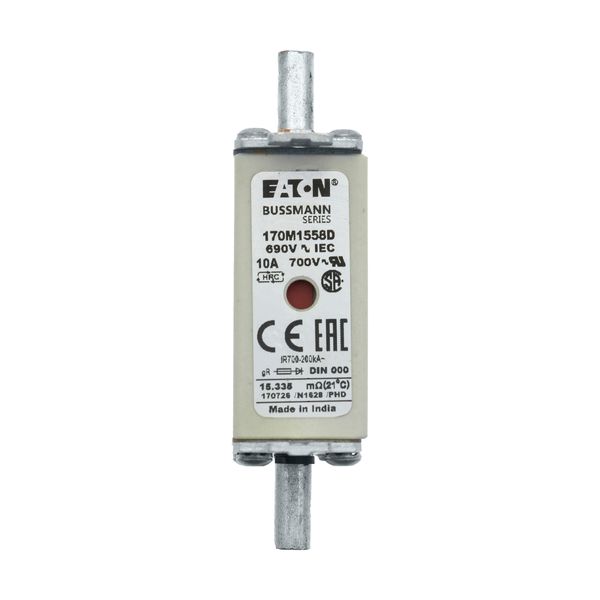 Fuse-link, high speed, 10 A, AC 690 V, DIN 000, gR, DIN, IEC, dual indicator, live gripping lugs image 8