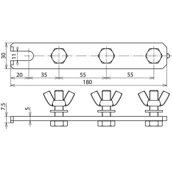 Earthing busbar St/tZn L 180mm f. 3 earthing cond., screws M10x35 Supp image 2