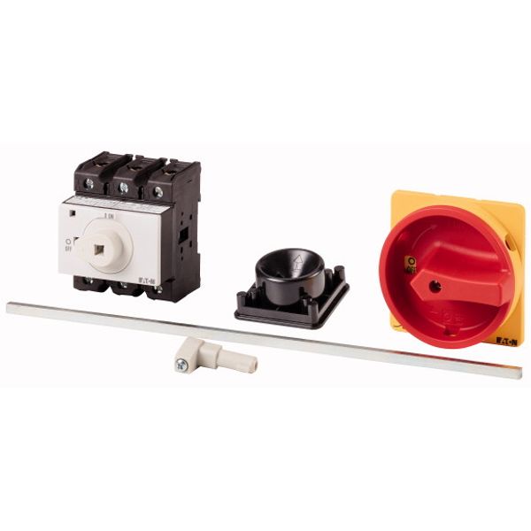 Main switch, P3, 63 A, rear mounting, 3 pole, Emergency switching off function, With red rotary handle and yellow locking ring, Lockable in the 0 (Off image 1