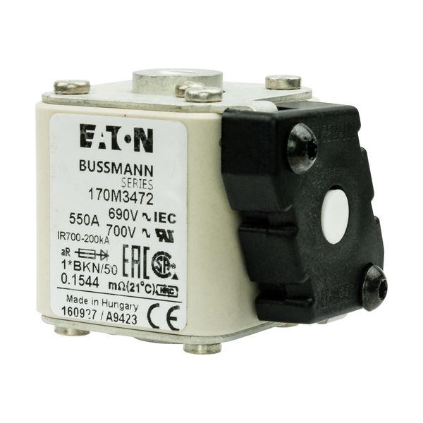 Fuse-link, high speed, 550 A, AC 690 V, compact size 1, aR, IEC, UL, single indicator image 7