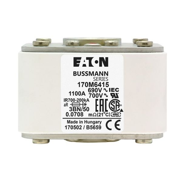 Fuse-link, high speed, 1100 A, AC 1250 V, 2 x size 3, 74 x 177 x 95 mm, aR, IEC, single indicator image 2