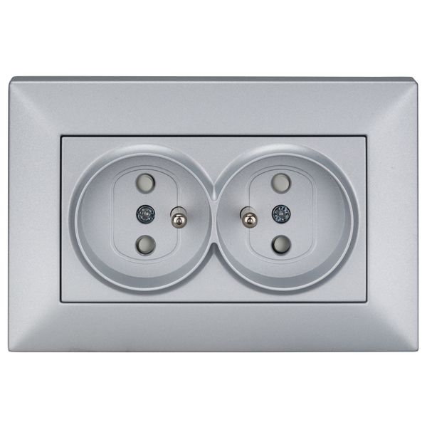 Pin compact socket outlet 2x2P+E, silver image 3