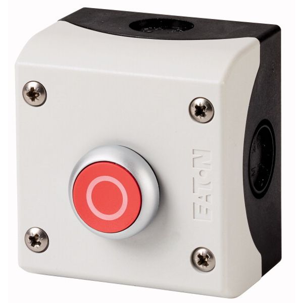 Pushbutton, RMQ-Titan, Enclosure, momentary, 1 NC, 1 N/O, red, inscribed, Bezel: titanium image 1