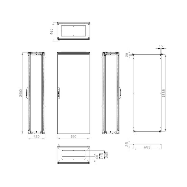 Compact enclosure 1 door IP65 H=2000 W=800 D=400 mm image 3