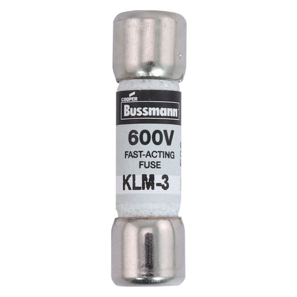 Eaton Bussmann series KLM fuse, 600 Vac, 600 Vdc, 3A, 100 kAIC at 600 Vac, 50 kAIC at 600 Vdc, Non Indicating, Fast acting, Ferrule end X ferrule end, Melamine tube, Nickel-plated bronze endcap image 15