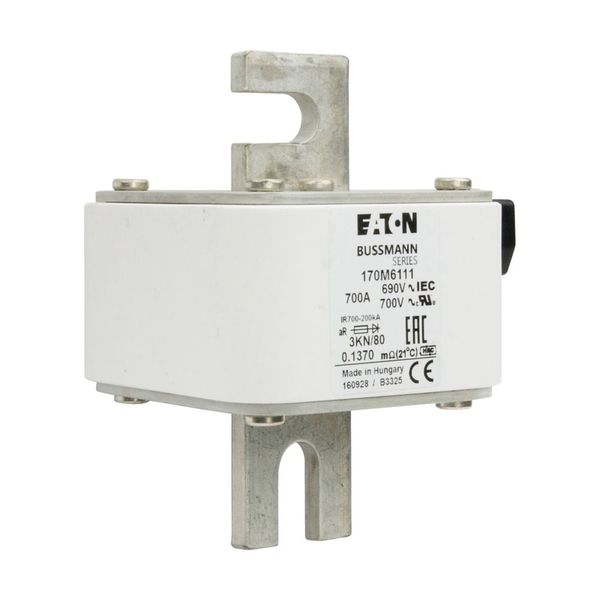 Fuse-link, high speed, 700 A, AC 690 V, DIN 3, 76 x 92 x 109 mm, aR, DIN, IEC, single indicator image 13