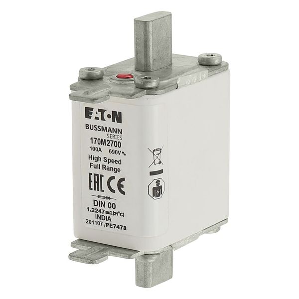 Fuse-link, high speed, 100 A, AC 690 V, DIN 00, 30 x 60 x 79 mm, gR, DIN, IEC, single indicator image 21