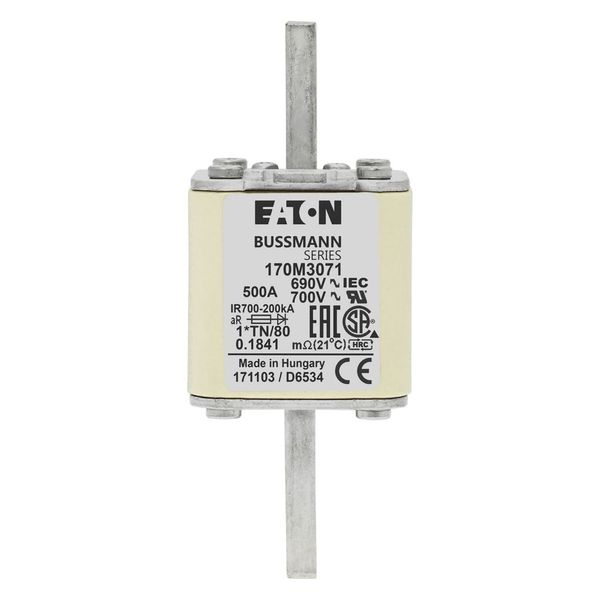 Fuse-link, high speed, 500 A, AC 690 V, compact DIN 1, 45 x 58 x 104 mm, aR, DIN, IEC, single indicator image 13