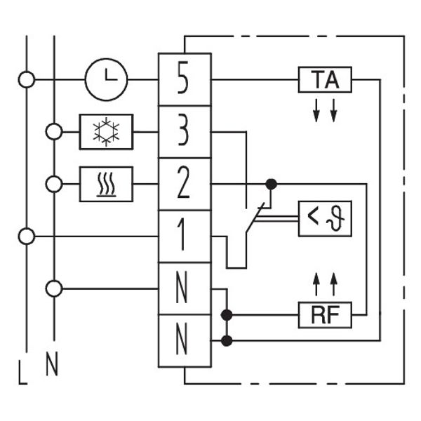 Room controller, 5-30C, AC 230V, 1 changeover contact, heating: 10 mA ... 10 (4) A, cooling: 10 mA ... 5 (2) A, temperature reduction approx.5K image 4