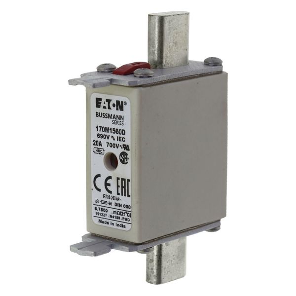 Fuse-link, high speed, 20 A, AC 690 V, DIN 000, gR, DIN, IEC, dual indicator, live gripping lugs image 19