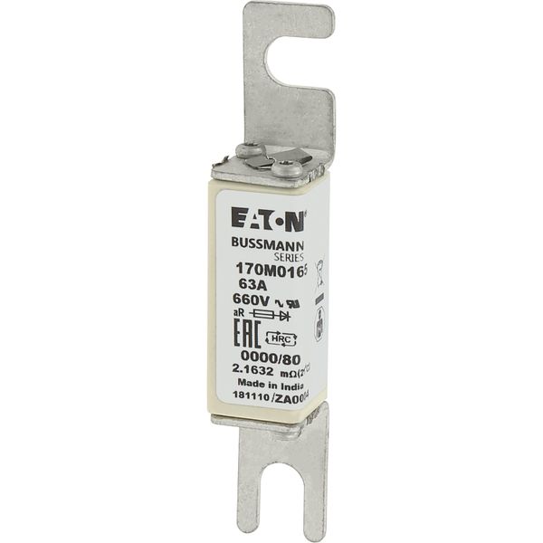 Fuse-link, high speed, 63 A, AC 660 V, size 0000, 18 x 19 x 100 mm, aR, UL, visual indicator image 6