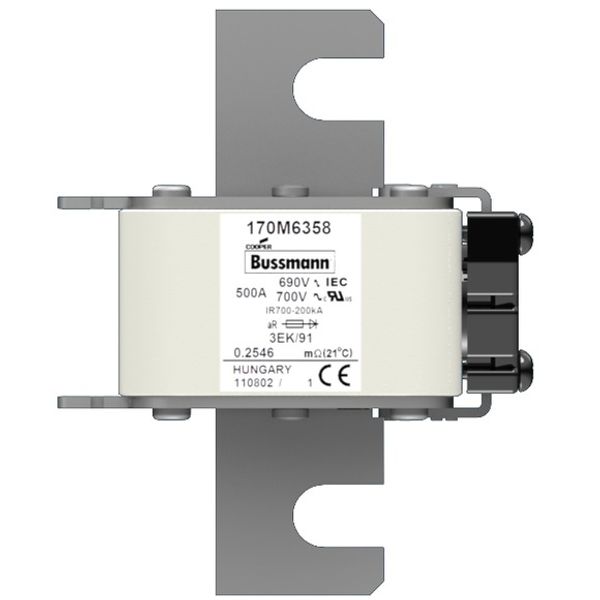 Fuse-link, high speed, 500 A, AC 690 V, size 3, 76 x 92 x 126 mm, aR, IEC, single indicator image 1