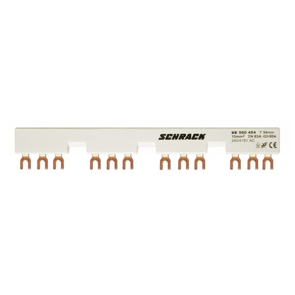 3 phase Busbar for 4xBE5 + Auxiliary contact, 54mm fork type image 1