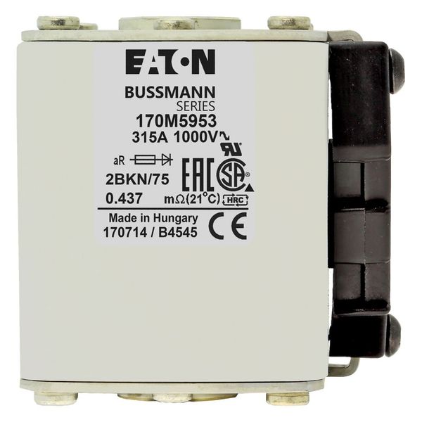 Fuse-link, high speed, 315 A, AC 1000 V, size 2, 59 x 77 x 75 mm, aR, IEC, UL, single indicator image 23