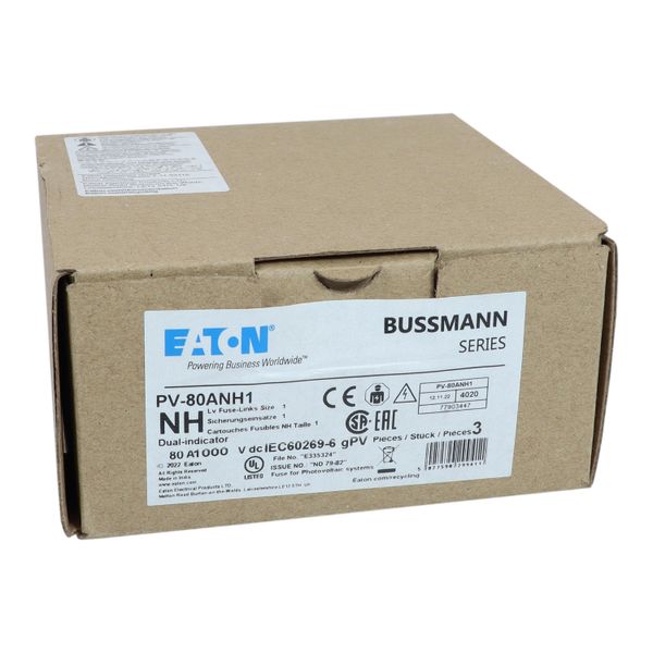 Fuse-link, high speed, 80 A, DC 1000 V, NH1, gPV, UL PV, UL, IEC, dual indicator image 14