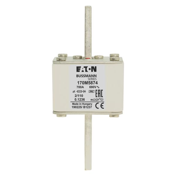 Fuse-link, high speed, 700 A, AC 690 V, size 2, 61 x 75 x 140 mm, aR, DIN, IEC, single indicator image 9