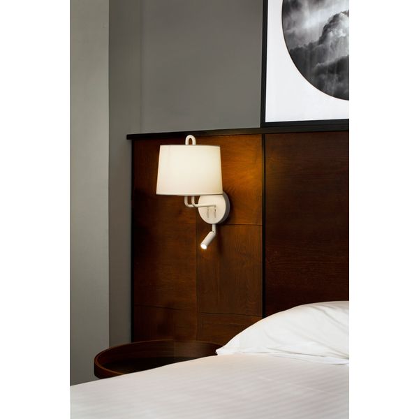 MONTREAL WHITE WALL LAMP WITH READER BEIGE LAMPSHA image 2