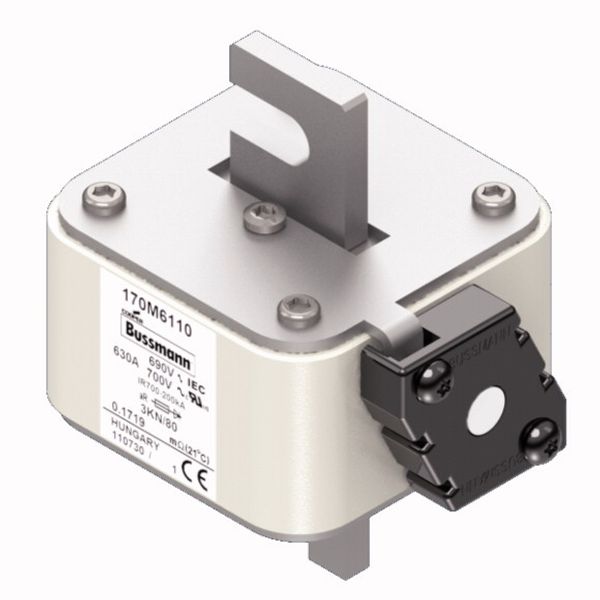 Fuse-link, high speed, 630 A, AC 690 V, DIN 3, 76 x 92 x 109 mm, aR, DIN, IEC, single indicator image 2