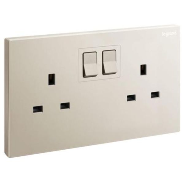 Galion 2 gang BS switched single pole socket outlet with power indicator - 13A - champagne image 1