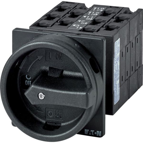 Main switch, T3, 32 A, flush mounting, 5 contact unit(s), 10-pole, STOP function, With black rotary handle and locking ring image 1