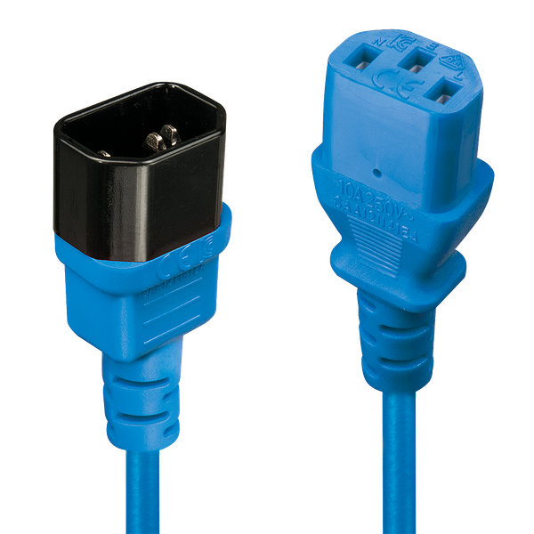 1m C14 to C13 Mains Extension Cable, blue IEC C14 Connector to IEC C13 Connector image 1