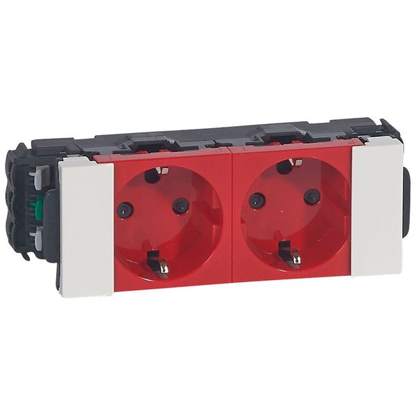 Double socket Mosaic - 2 x 2P+E - for snap on trunking - tamperproof image 1