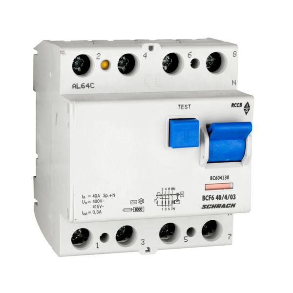 Residual current circuit breaker 40A,4-p, 300mA,type AC, 6kA image 1