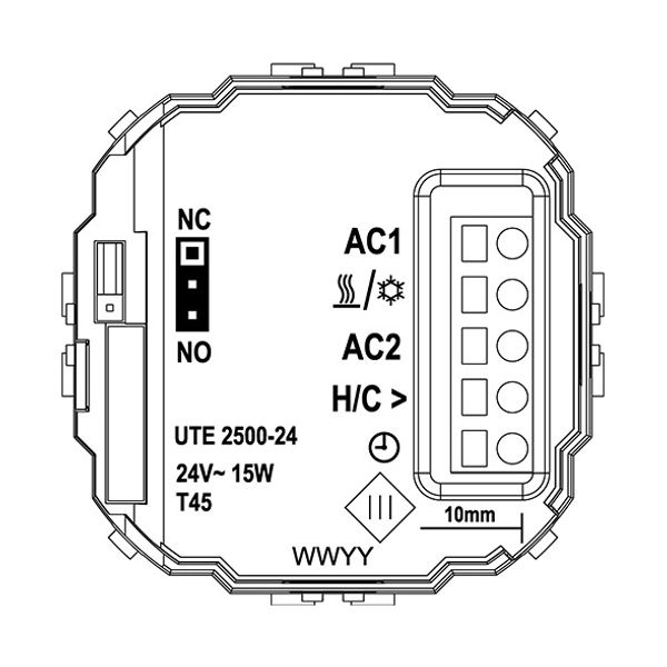 UP room controller, RAL9016 glossy 50x50, 5-30C, AC 24V, triac output, switchable 5 actuators each 3W, change-over input, TA 3.5K, LED displays image 3