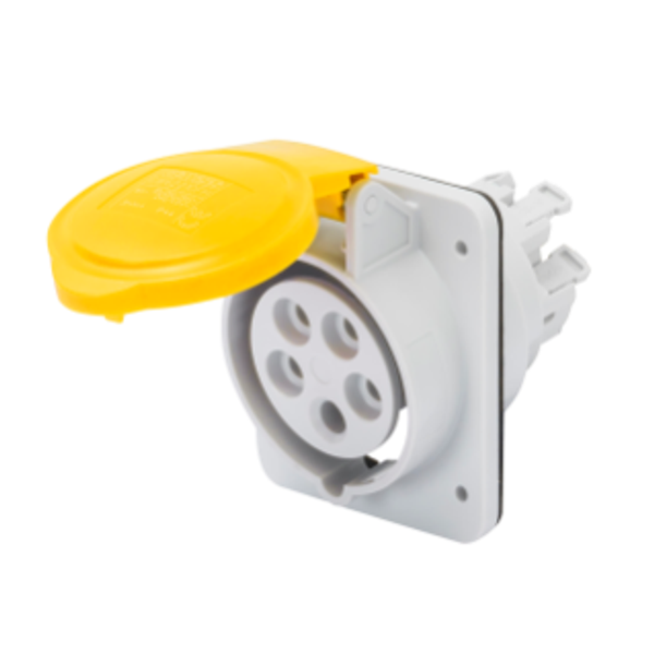 10° ANGLED FLUSH-MOUNTING SOCKET-OUTLET HP - IP44/IP54 - 3P+E 16A 100-130V 50/60HZ - YELLOW - 4H - FAST WIRING image 1