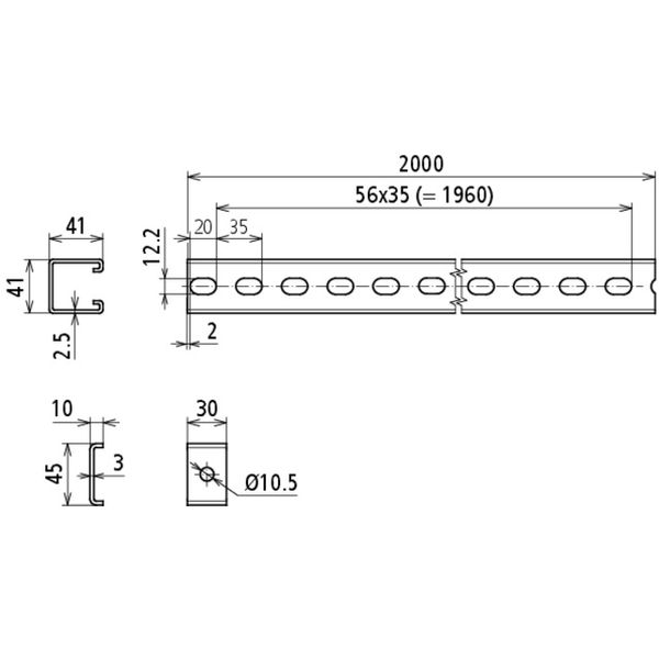 C-rails L 2000mm StSt (V4A) including retaining clips, screws and nuts image 2